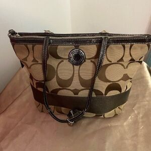 Coach F119046 Signature Stripe Brown/Khaki shoulder bag